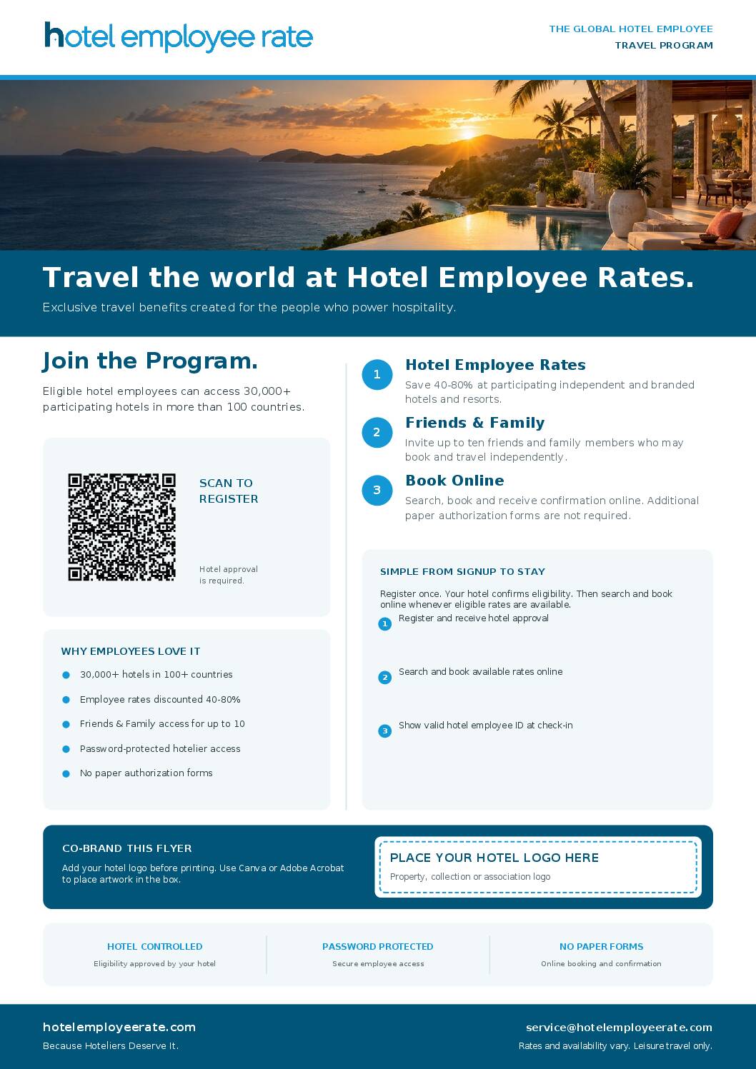 Preview of the 2026 co-branded Hotel Employee Rate employee signup flyer
